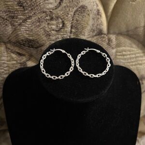 925 Sterling Silver Rhodium Plated Chain Link Hoops - NEW